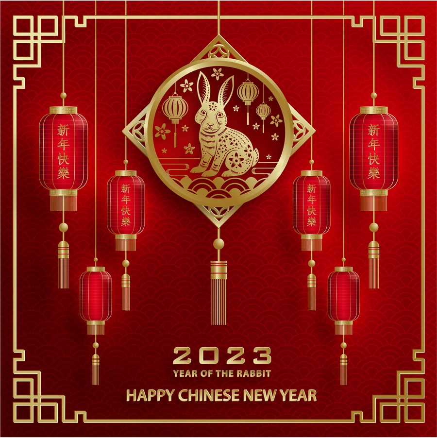 2023兔年中国风新年春节剪纸风节日宣传插画海报背景展板AI素材【072】